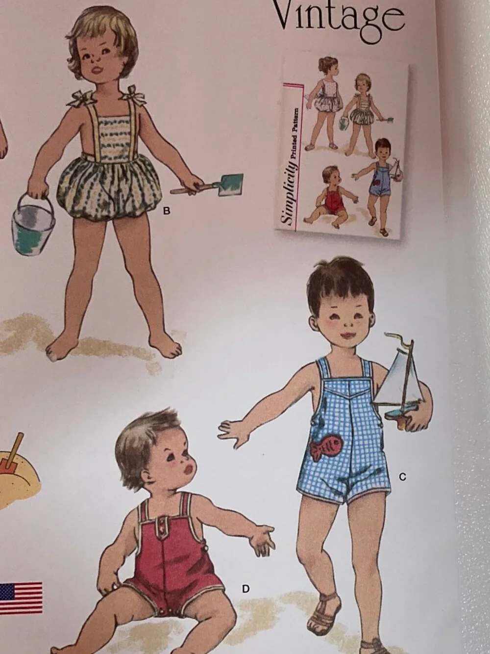 Simplicity 8143 Babies Set of One-Piece Playsuits Retro Vintage Uncut 1950s